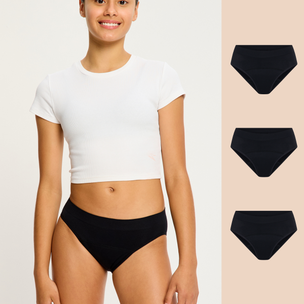 Teen Soft Stretch Seamless Hipster Bikini 3 Pack Moderate Black