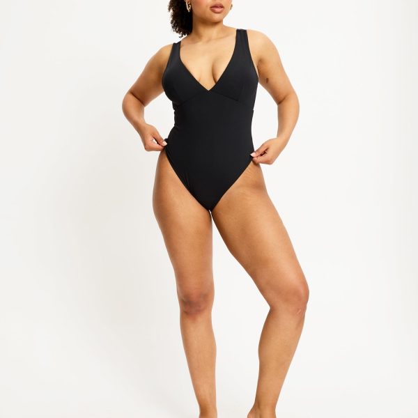 Swimwear V Plunge One Piece Light Black